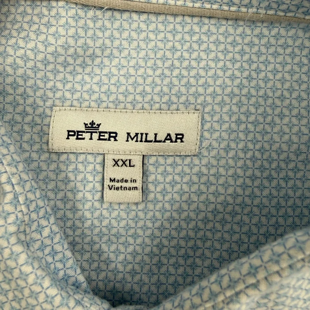 Peter Millar Mens XXL Light Blue‎ Geometric Print Long Sleeve Button Down Shirt